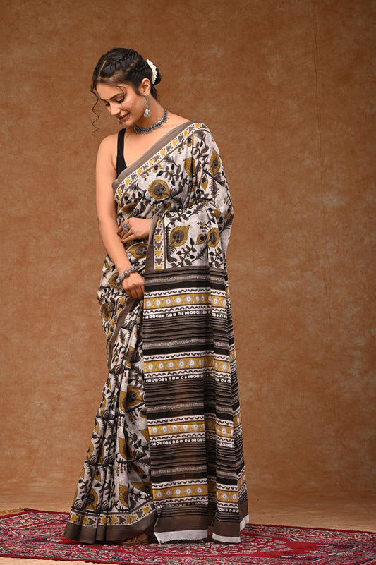 Mul Mul Cotton Saree With Bloues Scree Print