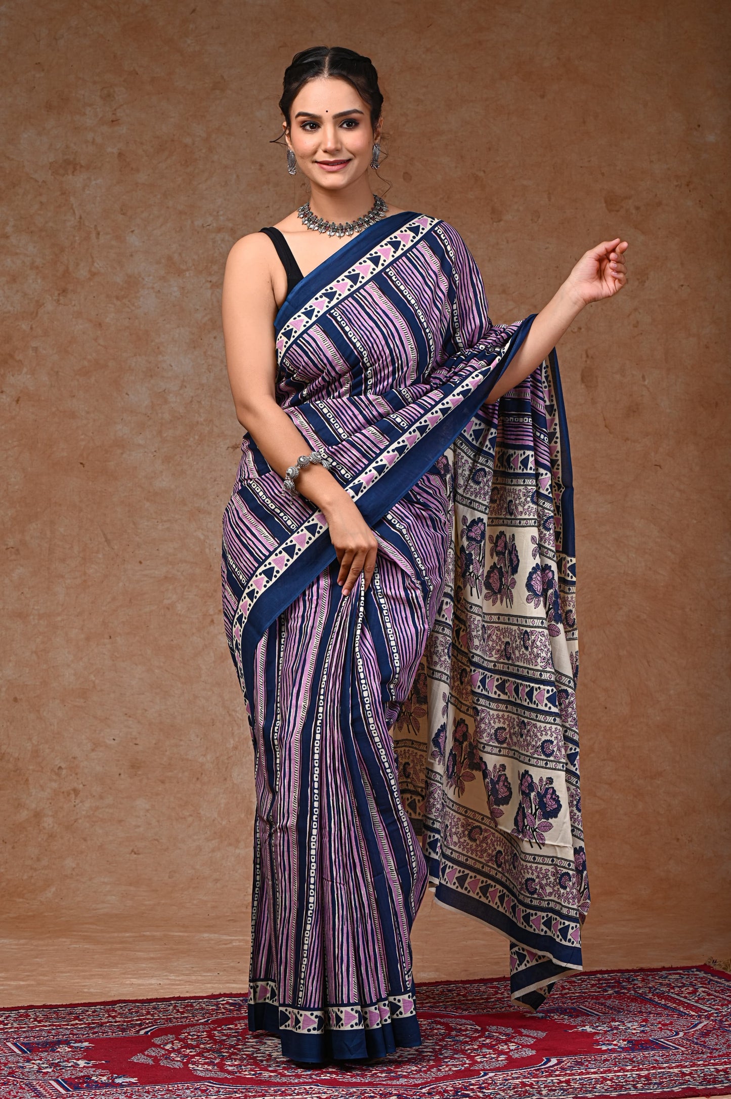 Mul mul cotton screen saree with blouse