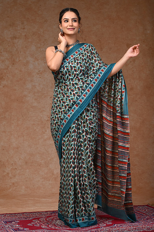 Mul mul cotton screen saree with blouse
