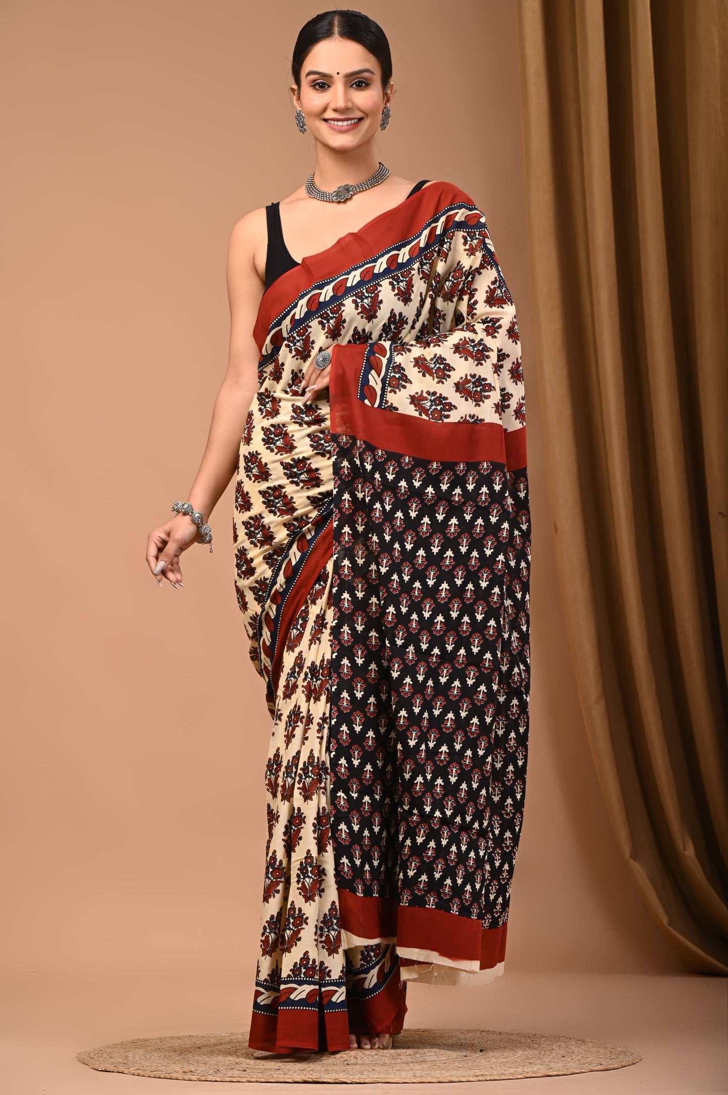 Mul mul cotton screen saree with blouse