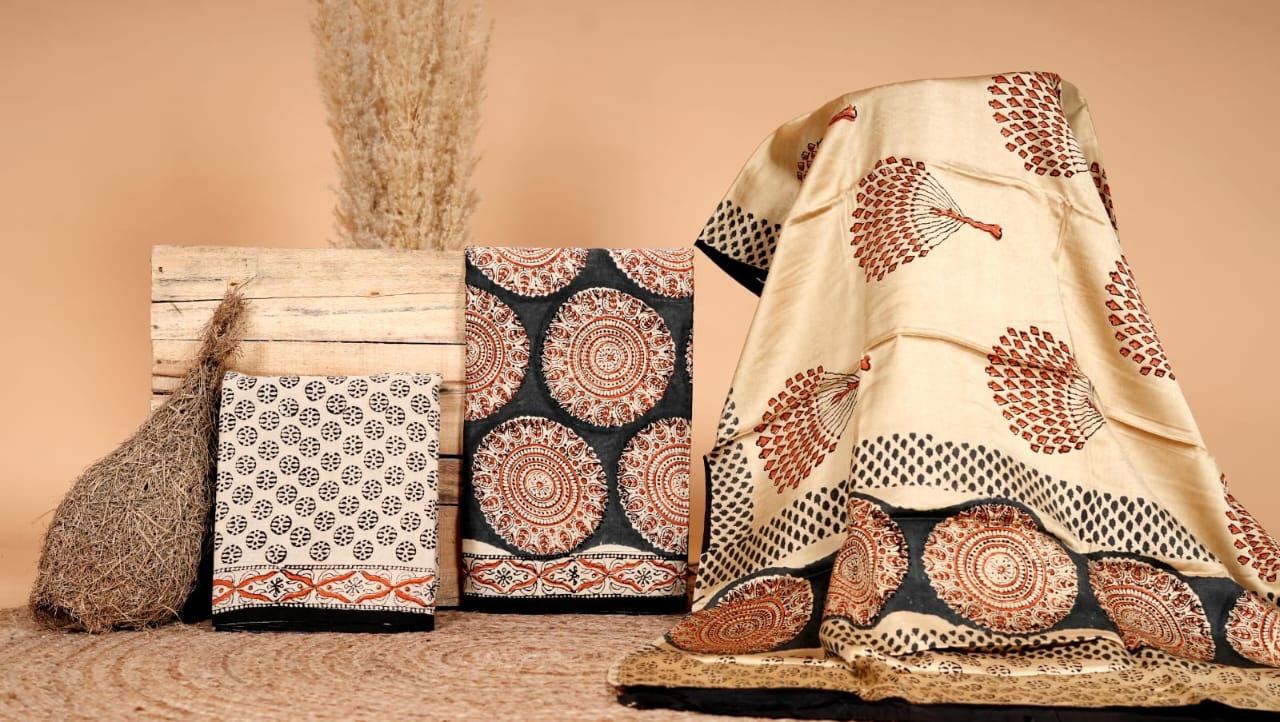 Modal Silk Suit with Bagru Hand Block Print