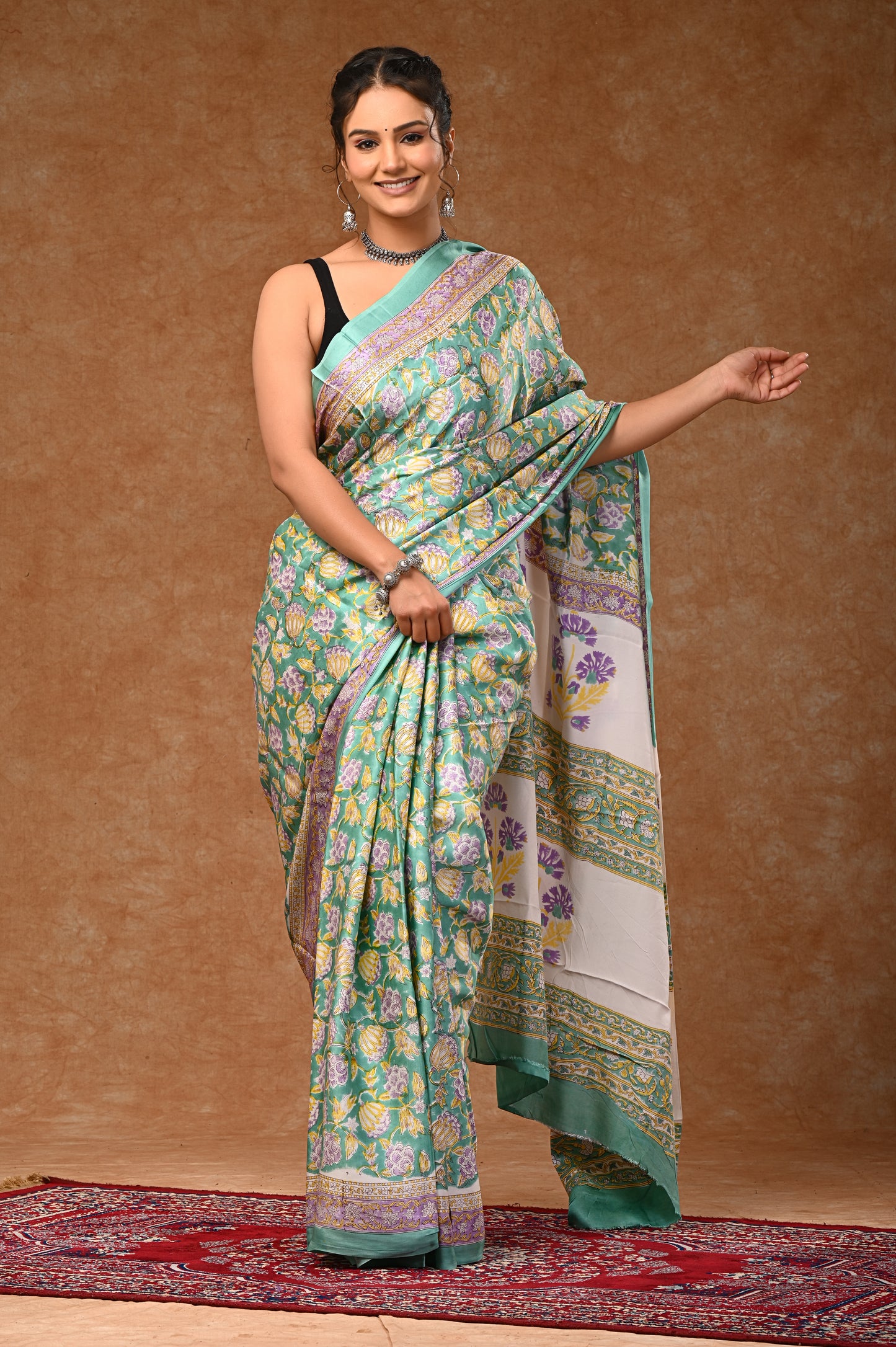 Modal Silk saree options with hand-block prints Modal Silk saree options with hand-block prints