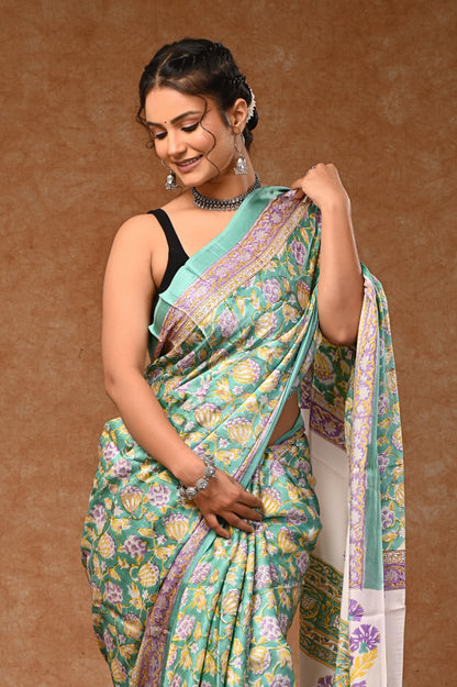 Modal Silk saree options with hand-block prints Modal Silk saree options with hand-block prints
