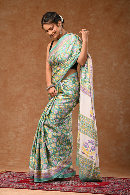Modal Silk saree options with hand-block prints Modal Silk saree options with hand-block prints