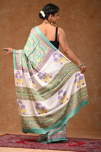 Modal Silk saree options with hand-block prints Modal Silk saree options with hand-block prints
