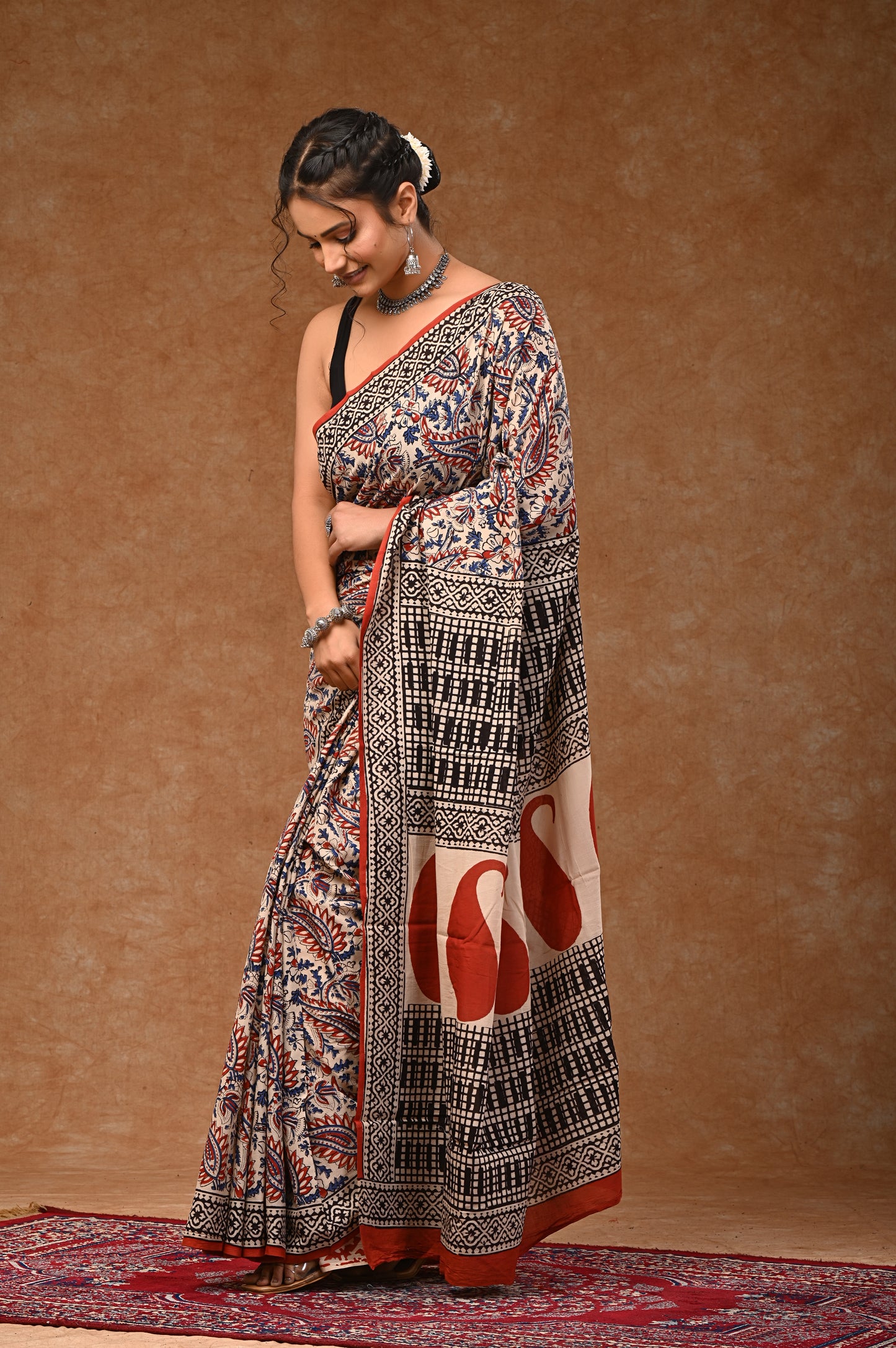 Cotton Saree With Bloues Pure Kalmkari bagru desing