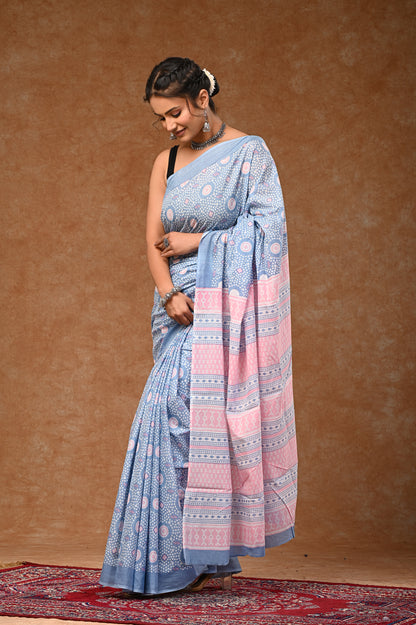 SAREE MUL MUL COTTON SAREE WITH BLOUES