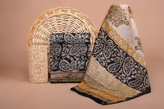Chanderi Silk Suit Pure Bagru Wood Block Prints
