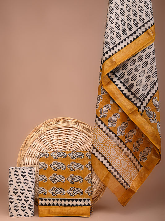 Maheshwari Silk Suit Pure Wood Bagru Hand Block Prints