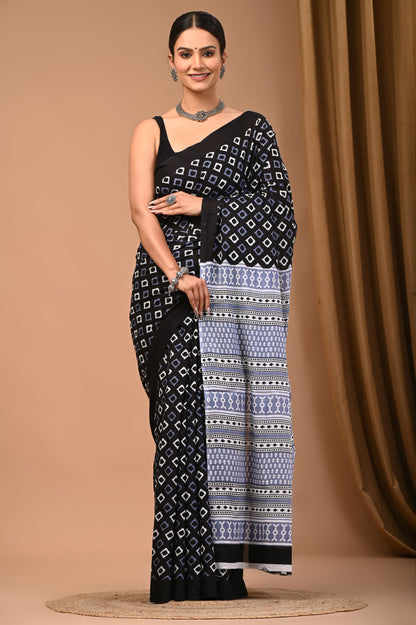 Mul mul cotton screen saree with blouse