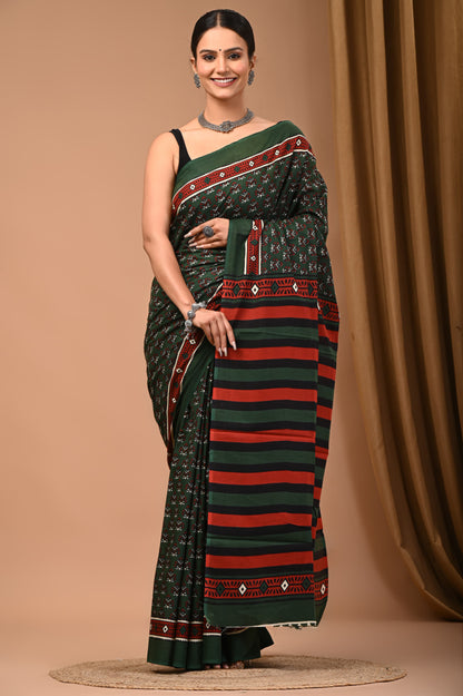 Mul mul cotton screen saree with blouse