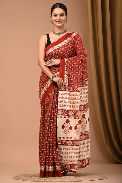 Mul mul cotton screen saree with blouse