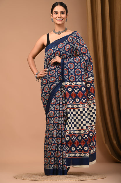 Mul mul cotton screen saree with blouse