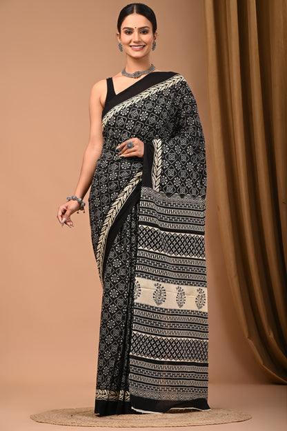 Mul mul cotton screen saree with blouse
