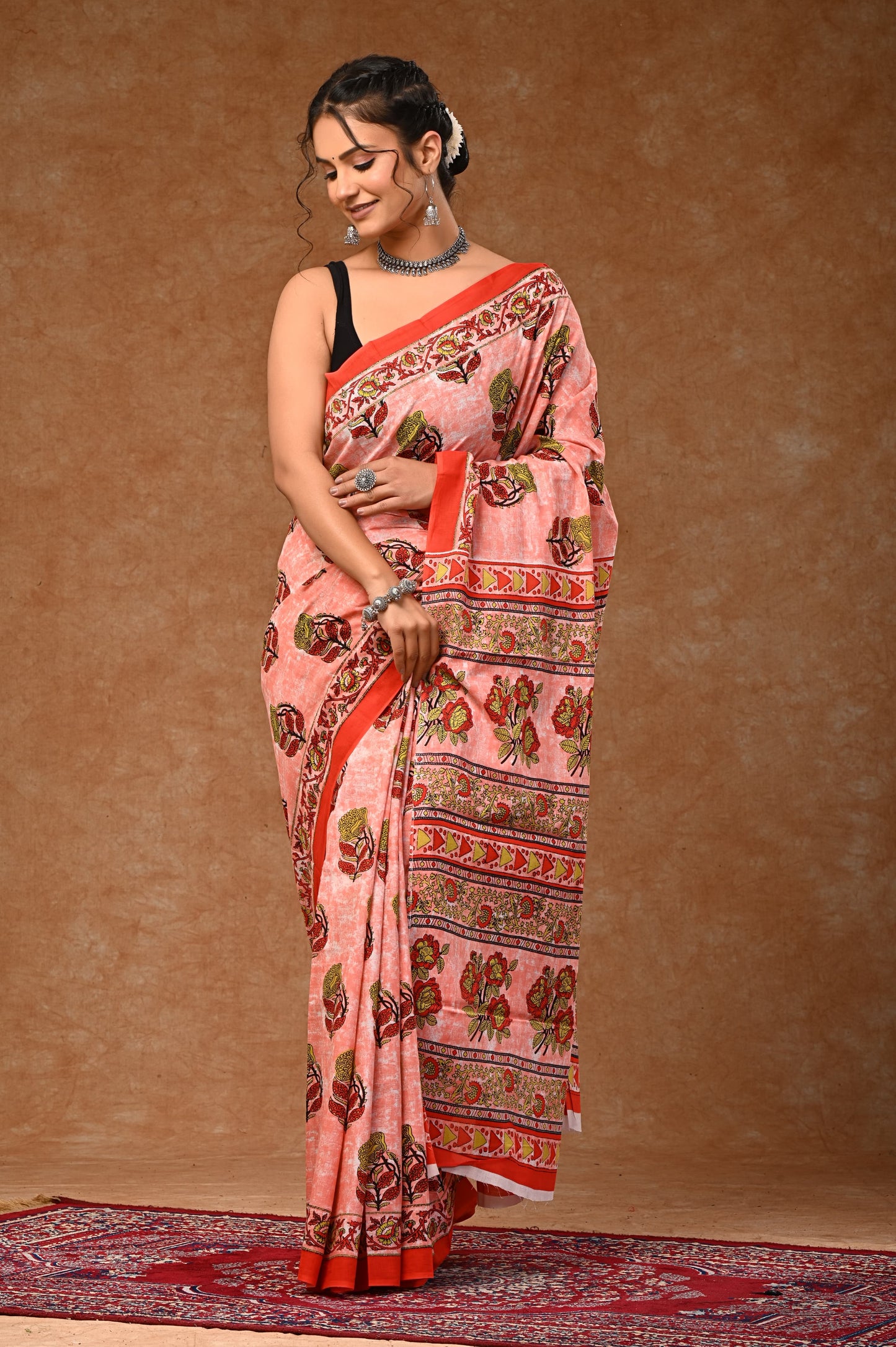 Mul mul cotton screen saree with blouse