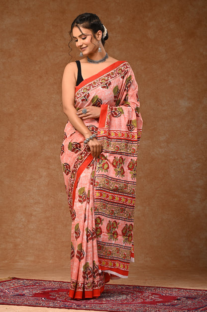 Mul mul cotton screen saree with blouse