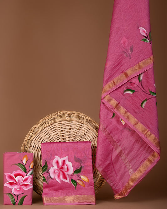 Hand block printed suits with maheshwari silk Dupatta