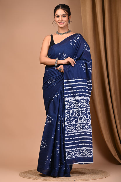 Mul mul cotton screen saree with blouse