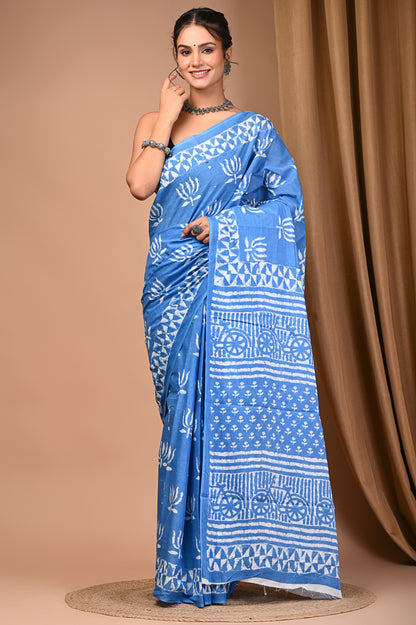 Mul mul cotton screen saree with blouse