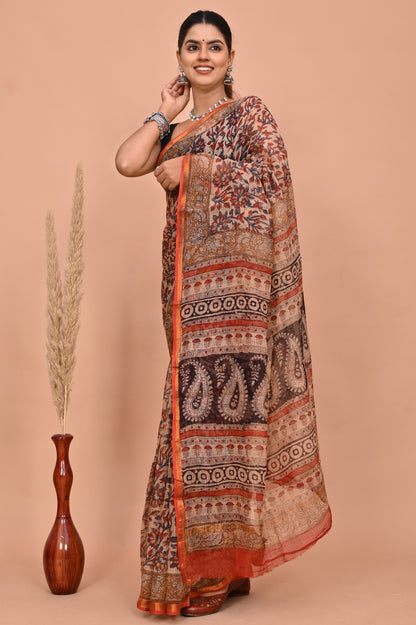 Kota Doriya Zari / Hand-Block Print Sarees with Blouse pieces