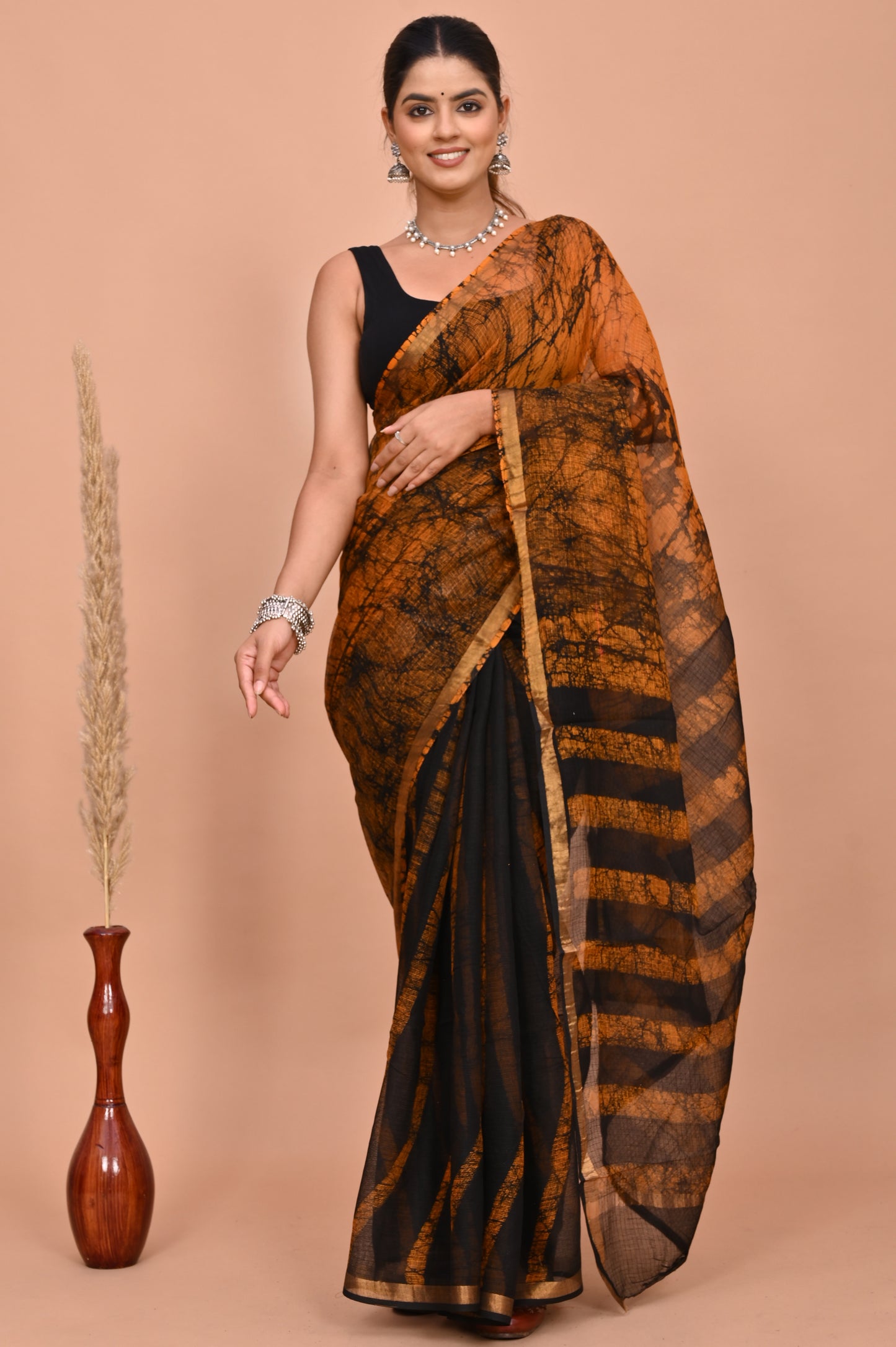 Kota Doriya Zari Saree With Bloues Bagru Hand Block Prints