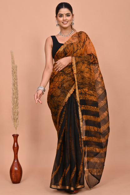 Kota Doriya Zari Saree With Bloues Bagru Hand Block Prints