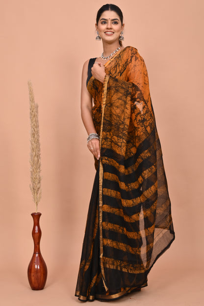 Kota Doriya Zari Saree With Bloues Bagru Hand Block Prints