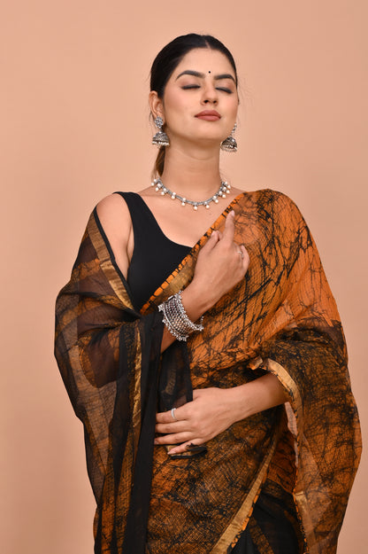 Kota Doriya Zari Saree With Bloues Bagru Hand Block Prints