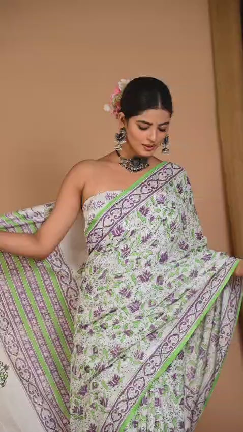 Bagru hand block prints cotton saree with blouse